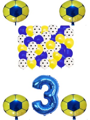 Bal10 Dünyası Sarı Lacivert Taraftar Folyo Balon Doğum Günü Parti Seti Yaş 3