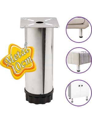 Glaswen Metal Ayarlanabilir 10 cm Krom Destek Ayağı Mobilya Kanepe Baza Koltuk Dolap Sehpa Tv Ünitesi Ayağı