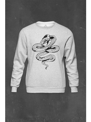 So Cool Gri Sweatshirt Kral Kara Kobra Yılan King Black Snake Cobra Baskılı Unisex Sweat