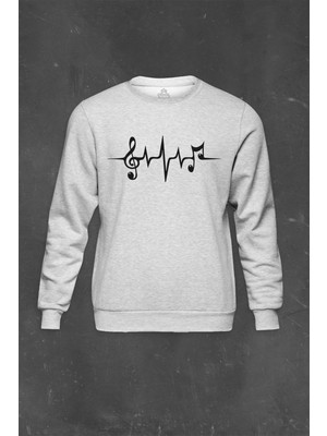 So Cool Gri Sweatshirt I Love Music Sol Anahtarı Kalp Ritmi Ritim Müzik Baskılı Unisex Sweat