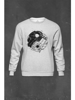 So Cool Gri Sweatshirt Uçan Çift Astronot Ying Yang Uzay Cosmos Baskılı Unisex Sweat