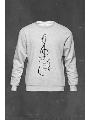 So Cool Gri Sweatshirt Sol Anahtarı Elektro Gitar Müzik Nota Metallica Baskılı Unisex Sweat