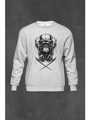 So Cool Gri Sweatshirt Monkey Graffiti Maymun Hip Hop Trap Baskılı Unisex Sweat
