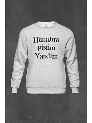 So Cool Gri Sweatshirt Hamdım Piştim Yandım Mevlana Mesnevi Tasavvuf Baskılı Unisex Sweat