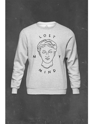 So Cool Gri Sweatshirt Lost My Mind Çizim Desen Baskılı Unisex Sweat