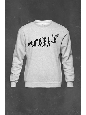 So Cool Gri Sweatshirt Evolution Human Evrim Insan Maymun  Basketbol Baskılı Unisex Sweat