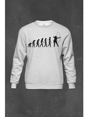 So Cool Gri Sweatshirt Evolution Human Evrim Yay Ok Okçu Baskılı Unisex Sweat
