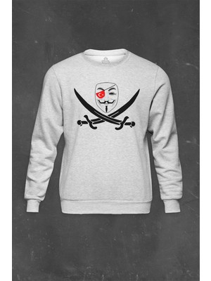 So Cool Gri Sweatshirt Anonymous Turkey Türk Hacker Bilgisayar Yazılım Baskılı Unisex Sweat