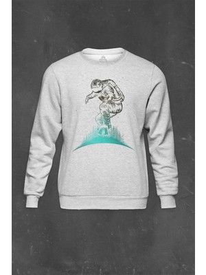 So Cool Gri Sweatshirt Astronot Uzay Cosmos Ay Dünya Gezegen Galaksi Baskılı Unisex Sweat