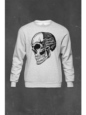 So Cool Gri Sweatshirt Skull Drawing Kuru Kafa Born Again Assholes Baskılı Unisex Sweat