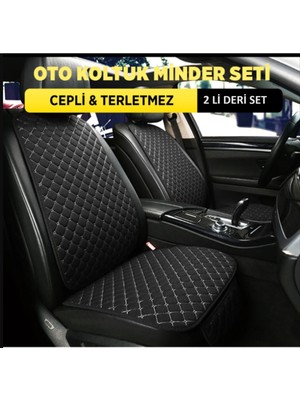 Mısırlı Grup Oto Deri Ikili Ön Koltuk Minder Seti, 2li Deri Ön Koltuk Sırt Dayamalı Set, Koruyucu Kılıf