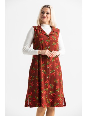 Eliş Şile Bezi Kolsuz Pazen Esra Midi Boy Elbise Sonbahar ve Kışlık Yelek/Elbise Bordo Brd