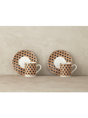 English Home Modern Cube Bone Porselen Kahve Fincan Takımı 4 Parça 2 Kişilik Sarı