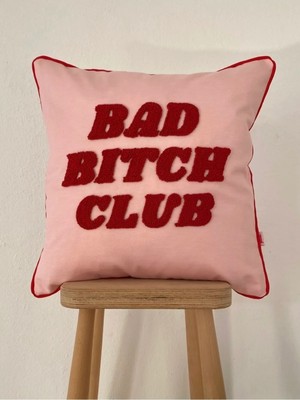 Galia Textile Galia Tasarım Bad Bitch Club Pembe Punch Kırlent Kılıfı