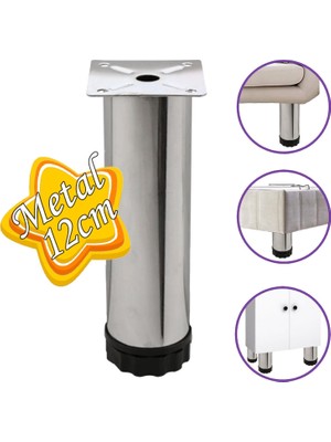 Glaswen Metal Ayarlanabilir 12 cm Krom Destek Ayağı Mobilya Kanepe Baza Koltuk Dolap Sehpa Tv Ünitesi Ayağı
