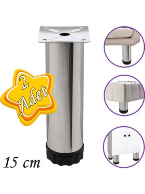 Glaswen 2 Adet Metal Ayarlanabilir 15 cm Krom Destek Ayağı Mobilya Kanepe Baza Koltuk Dolap Sehpa Tv Ünitesi Ayağı