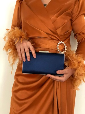 Sh Poly1 Saten Lacivert Abiye Çanta