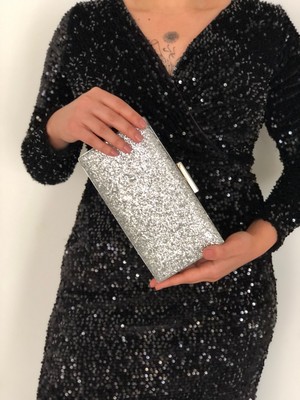 Sh Poly1 Pullu Gümüş Abiye Çanta