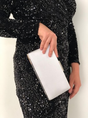 Sh Poly1 Saten Gümüş Abiye Çanta