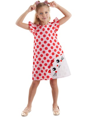 Denokids Tombiş Kedi Kız Çocuk Poplin Pembe Elbise