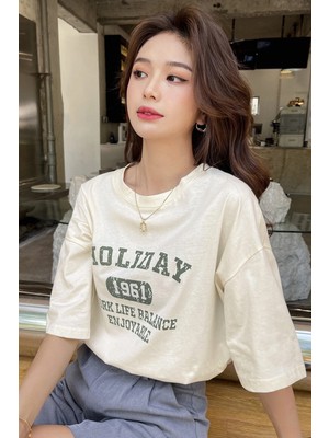 Trendypassion Only Trendwear Unisex Truvakar Kol Bej Renkli T-Shirt Dijital Baskı ile Günlük Kullanım