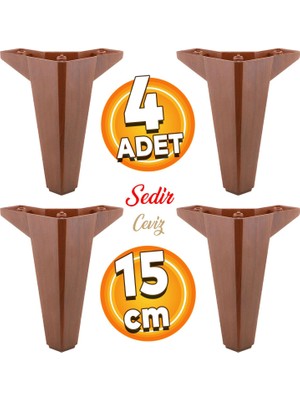 Badem10 Sedir Lüks Mobilya Kanepe Sehpa Tv Ünitesi Koltuk Ayağı 15 cm Ahşap Desenli Kahverengi Baza Ayakları (4 Adet)