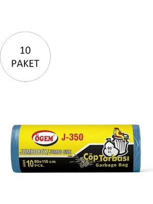 Ögem J-350 Jumbo Boy Çöp Torbası 80 x 110 cm 10 Lu Rulo x 10 Paket = 100 Adet (Mavi)