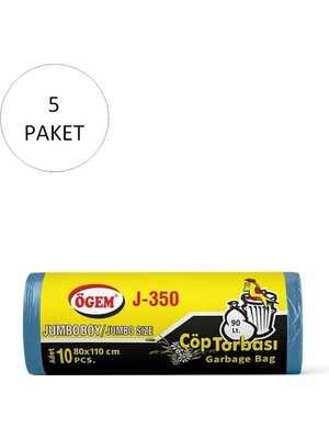 Ögem J-350 Jumbo Boy Çöp Torbası 80 x 110 cm 10 Lu Rulo x 5 Paket = 50 Adet (Mavi)