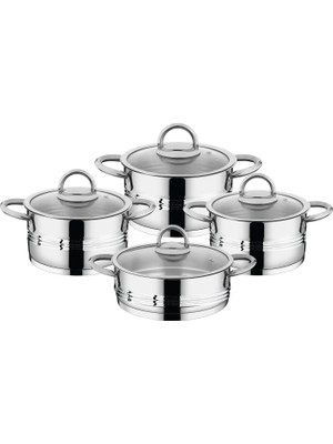 Oms Collection 8 Parça Silindir Çelik Tencere Seti Silver