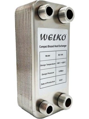Welko EL30C-16 Plaka Kaynaklı Plakalı Isı Eşanjör Bağlantı 3/4- 1/2 Kapasite 280 Litre/saat