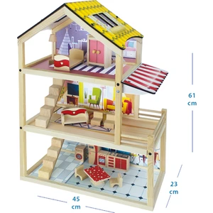 Doğal Ağaç Çocuk Oyun Evi +13 Parça Ahşap Oyuncak - T2003