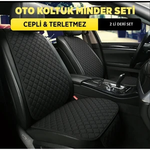 Oto Deri Ikili Ön Koltuk Minder Seti, 2li Deri Ön Koltuk Sırt Dayamalı Set, Koruyucu Kılıf