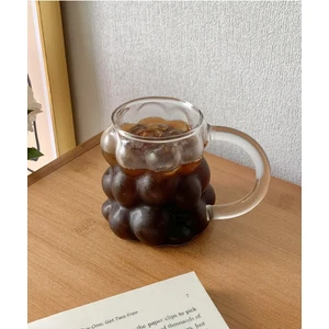 Elite Çeyiz Avm Kulplu Üzüm Desenli 430ML. Borosilikat Cam Bardak  Isıya Dayanıklı Borosilikat Kulplu Boncuk Şekilli Bardak | Kahve ve Sunum Bardağı