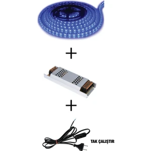 3 Çipli Iç Mekan Mavi Renk 5 Metre Şerit LED Işık + 5 Amper LED Trafosu + Kablo