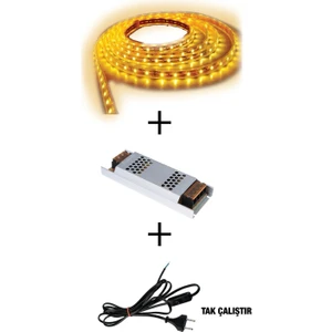 3 Çipli Iç Mekan Amber Renk 5 Metre Şerit LED Işık + 5 Amper LED Trafosu + Kablo
