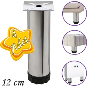 4 Adet Metal Ayarlanabilir 12 cm Krom Destek Ayağı Mobilya Kanepe Baza Koltuk Dolap Sehpa Tv Ünitesi Ayağı