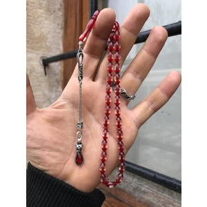Sultan Telkari Sürmeli Bordo Renk Beyzi Kesim Toz Kehribar Tesbih