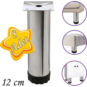 8 Adet Metal Ayarlanabilir 12 cm Krom Destek Ayağı Mobilya Kanepe Baza Koltuk Dolap Sehpa Tv Ünitesi Ayağı