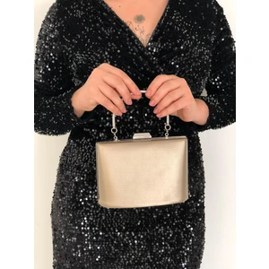 Sh Poly1 Kumaş Bronz Kulplu Abiye Çanta