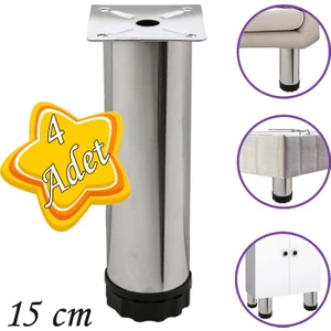 4 Adet Metal Ayarlanabilir 15 cm Krom Destek Ayağı Mobilya Kanepe Baza Koltuk Dolap Sehpa Tv Ünitesi Ayağı