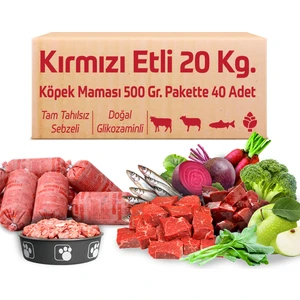 Kırmızı Etli Tahılsız Köpek Barf Maması 20 kg 500 gr