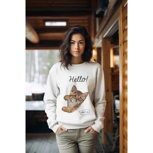 Hello Cat Tarz Kadın Bisiklet Yaka Sweatshirt