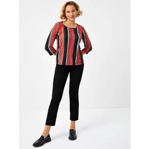 Çizgili Yuvarlak Yaka 3/4 Kol T-Shırt 68669