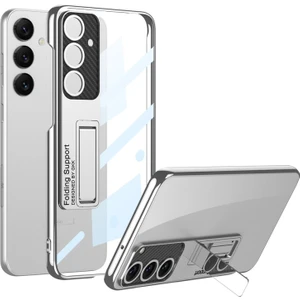 Samsung Galaxy S24 Plus Kılıf Standlı Arkası Şeffaf Mika + Ekran Koruyucu