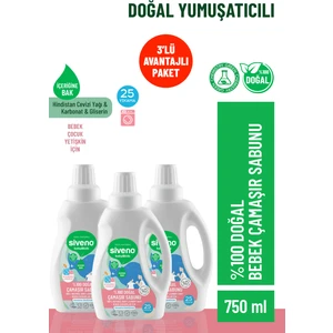 %100 Doğal Bebek Çamaşır Sabunu Kendinden Yumuşatıcılı Bitkisel Deterjan Konsantre 750 ml X3 Adet