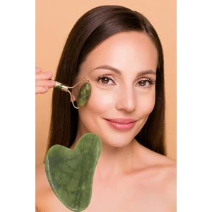 Yeşim Face Jade Roller ve Yeşim Kalp Gua Sha Masaj Taşı Yüz Masaj Seti