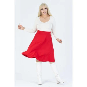 Kadın Kırmızı Yüksek Bel Esnek Krep Kloş Etek
