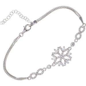 Kar Tanesi Sonsuzluk Detaylı Model Baget Zirkon Taşlı 925 Ayar Gümüş Kadın Bileklik