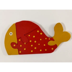 Benekli Balık Sarı Kırmızı Ahşap Puzzle Yapboz