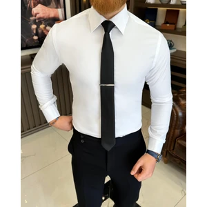 Terzi Adem Altun Italyan Stil Slim Fit Erkek Kravat Yaka Gömlek Beyaz T11334
